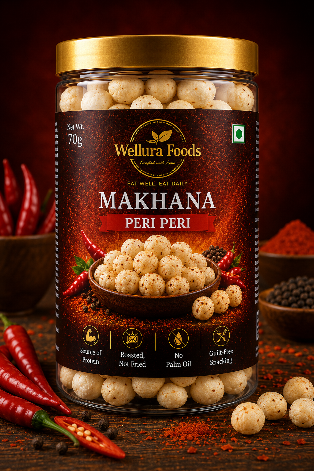 Peri Peri Makhana | Premium Roasted Fox Nuts | No Palm Oil | 70g