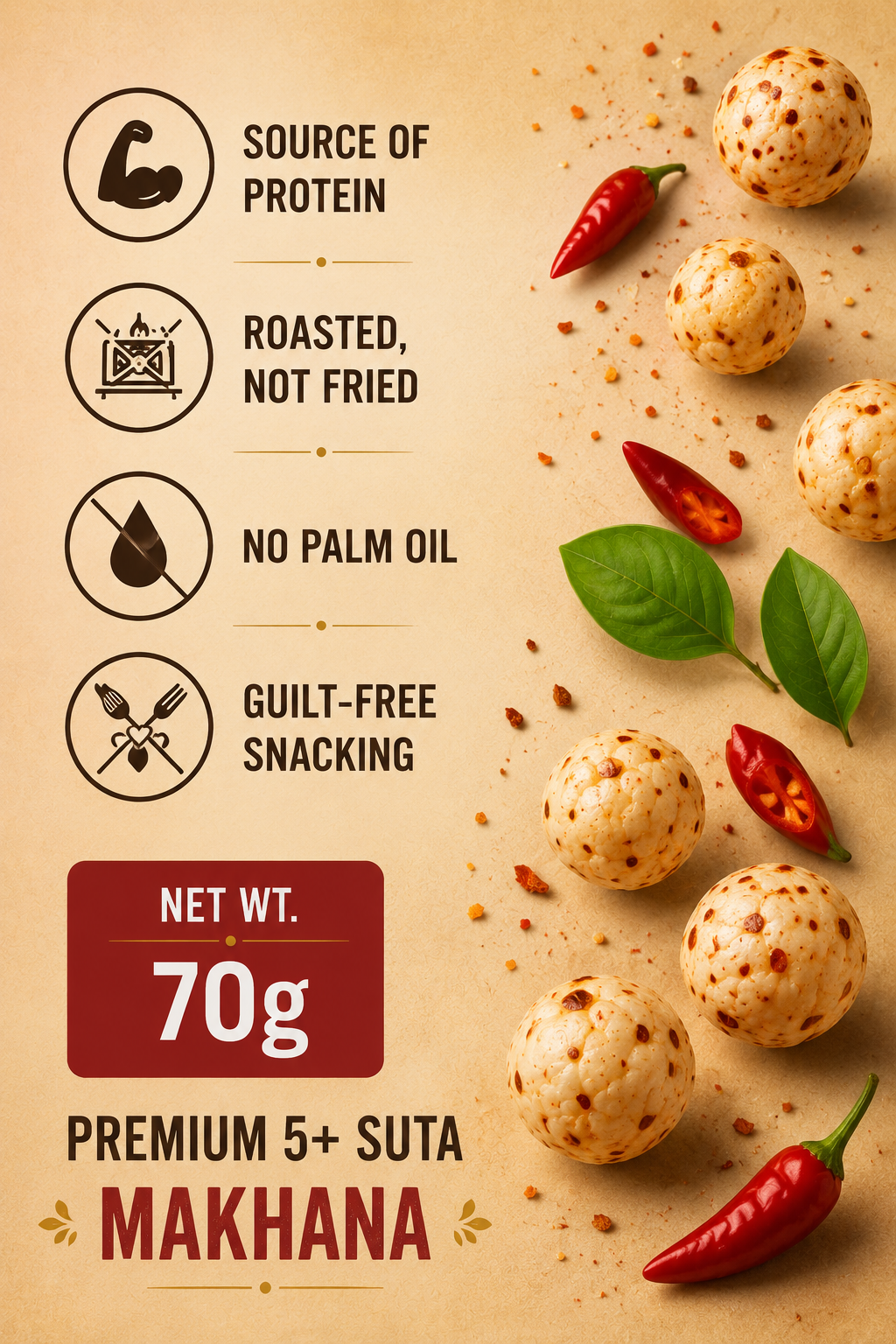 Pudina Tadka Makhana | Premium Roasted Fox Nuts | No Palm Oil | 70g